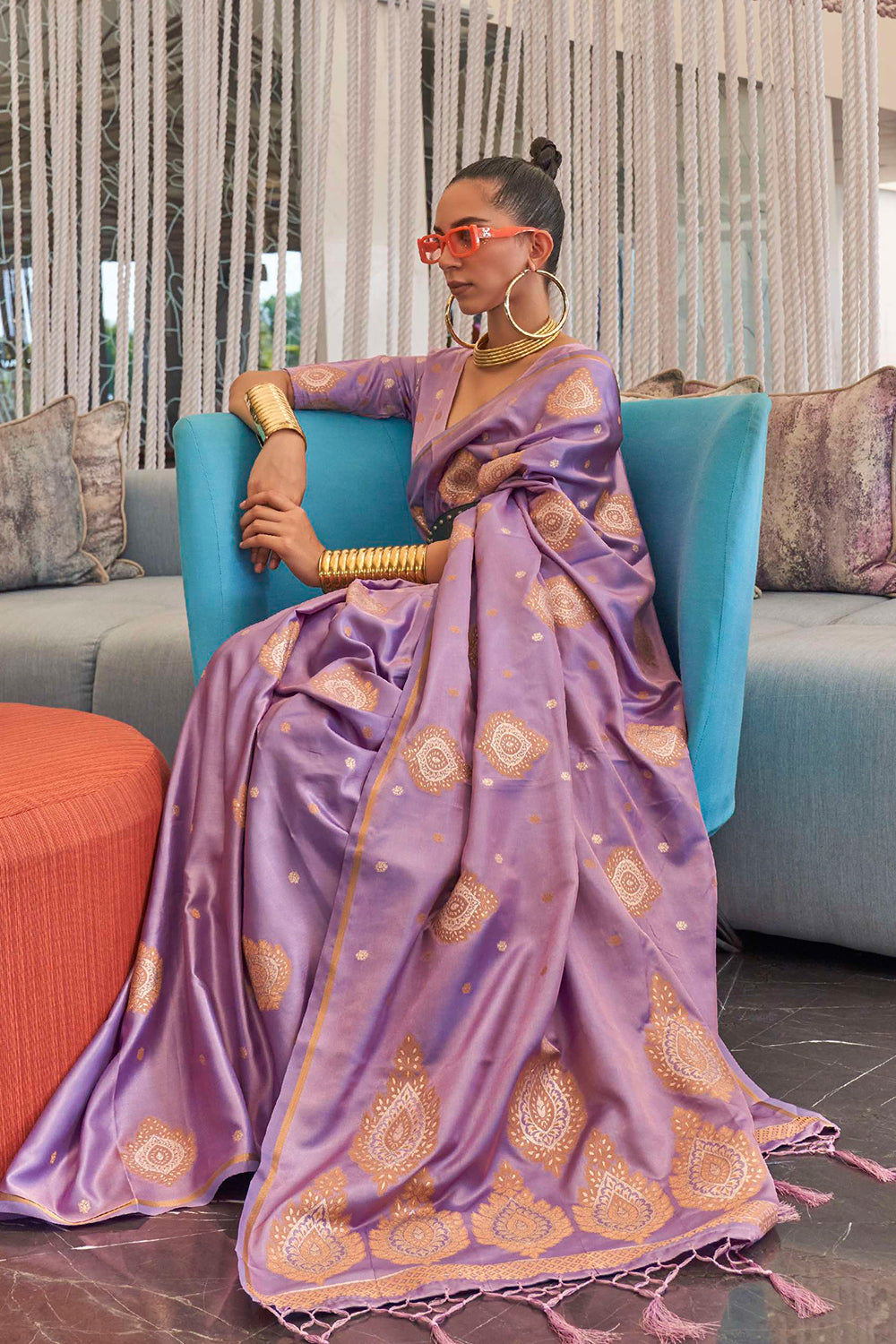 pastel purple satin saree 4