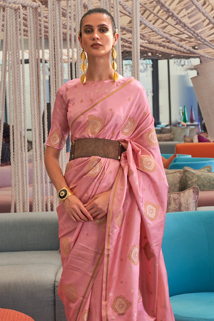 dusky pink satin saree 2 4