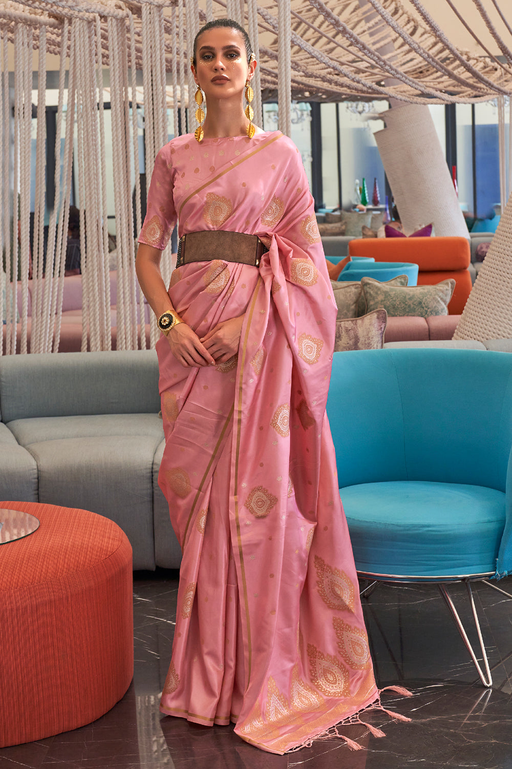 dusky pink satin saree 2 2