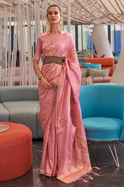 dusky pink satin saree 2 2