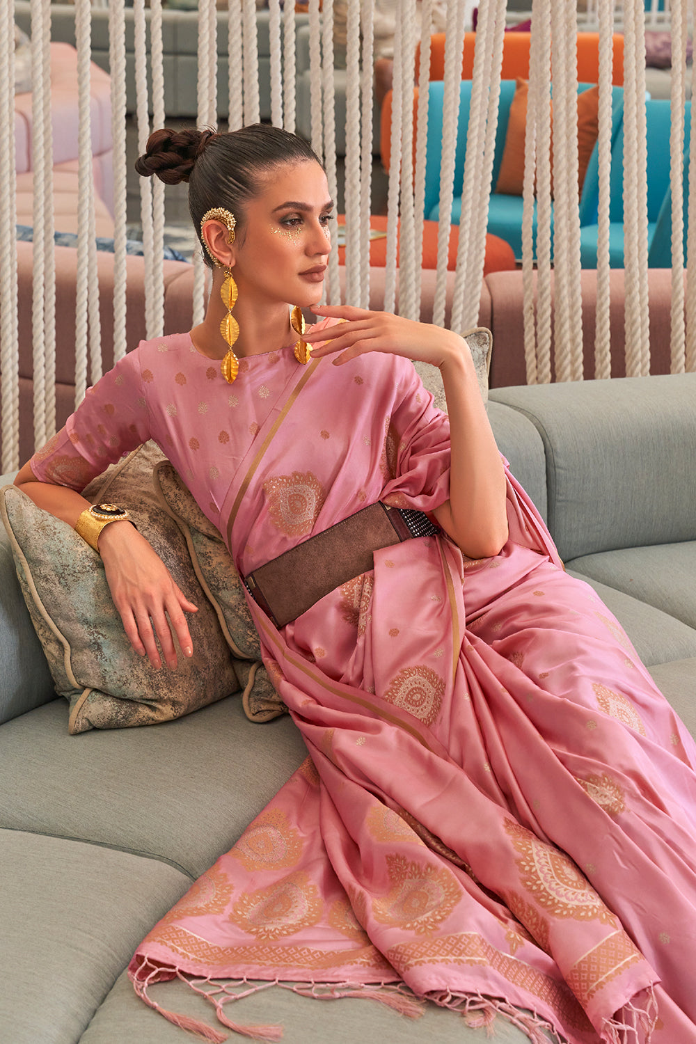 dusky pink satin saree 2 1