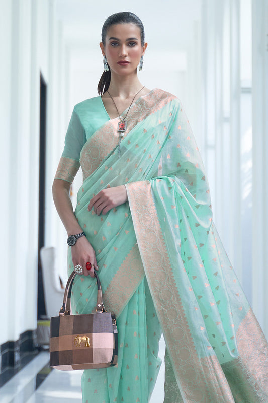 tiffany blue cotton saree 1