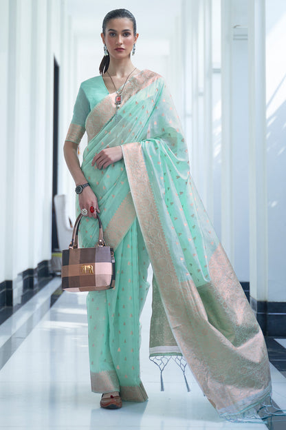 tiffany blue cotton saree 3