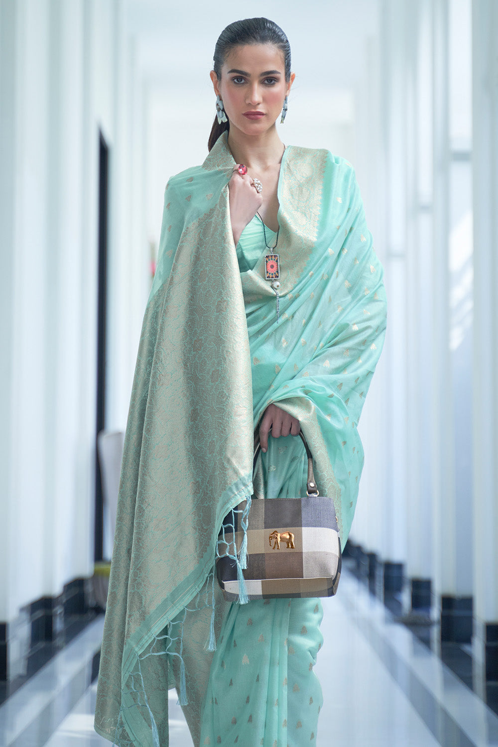 tiffany blue cotton saree 5