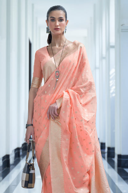 salmon pink cotton saree 1