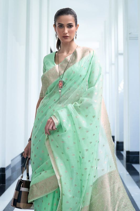 seafoam teal green cotton saree 1