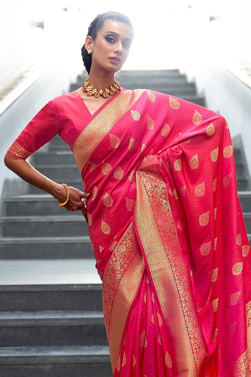 deep pink banarasi saree 1