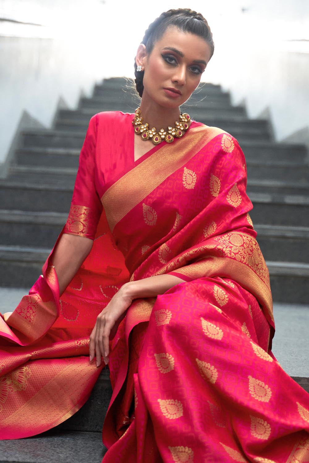 deep pink banarasi saree 5