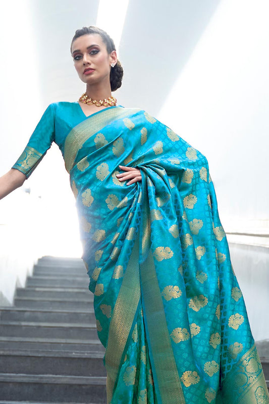 ocean blue banarasi saree 1