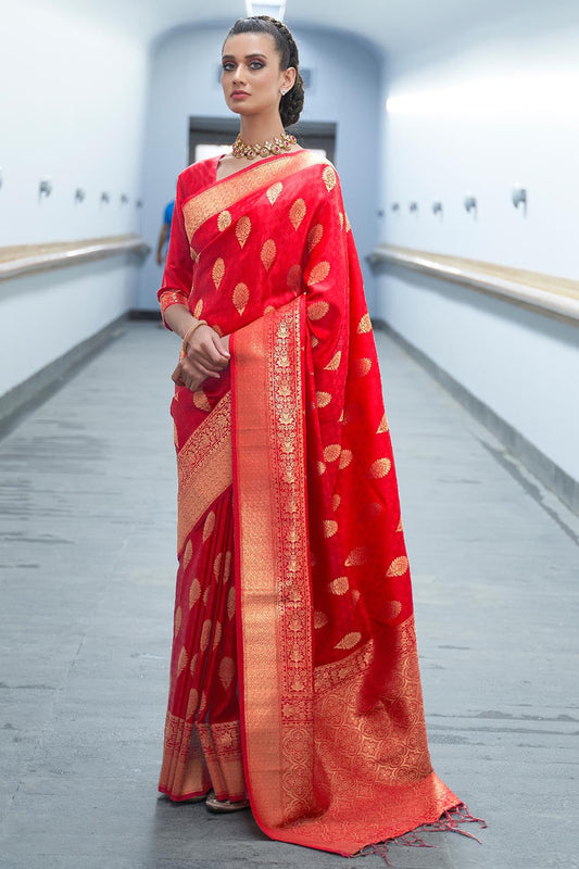 candy red banarasi saree 3