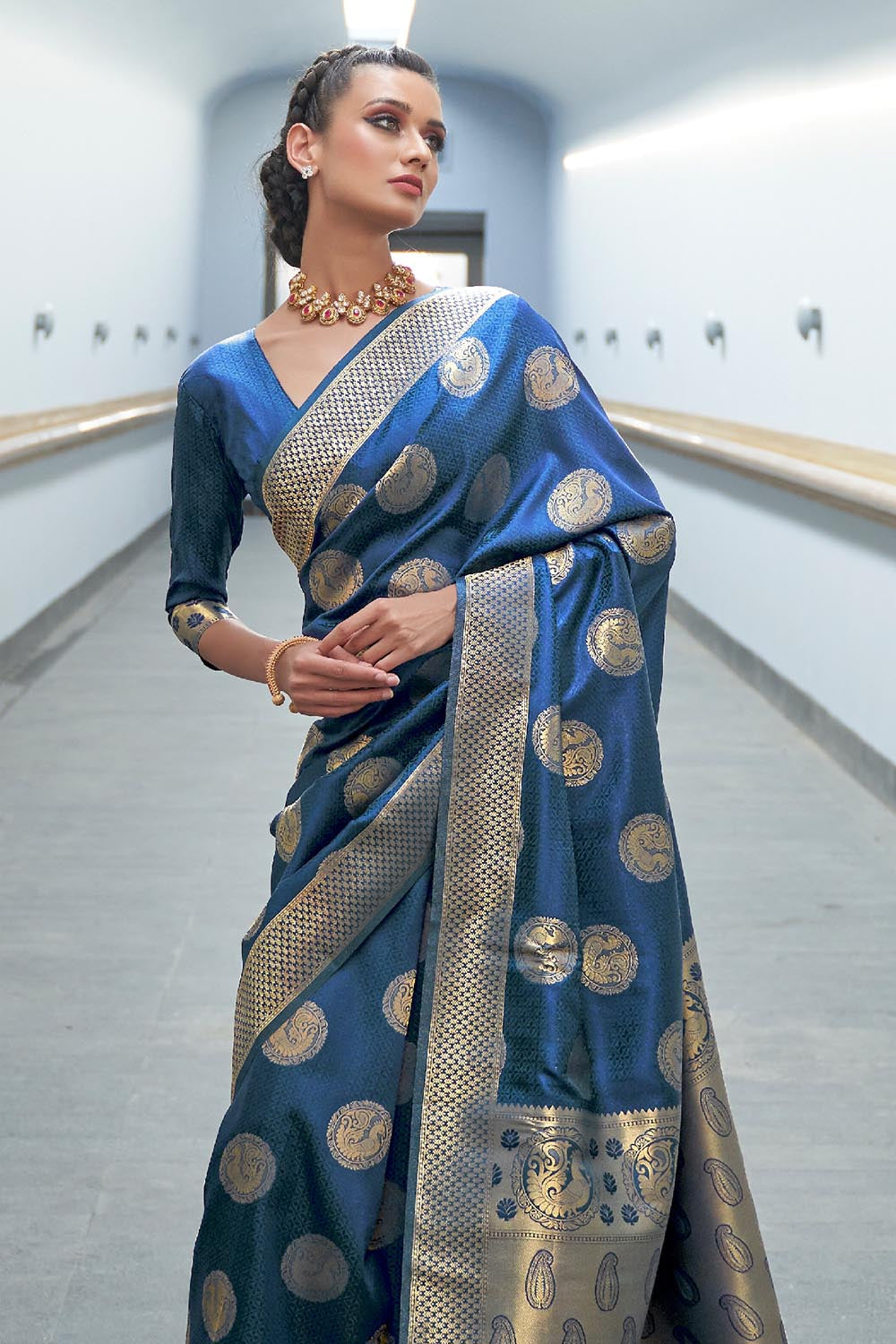 prussian blue banarasi saree 1