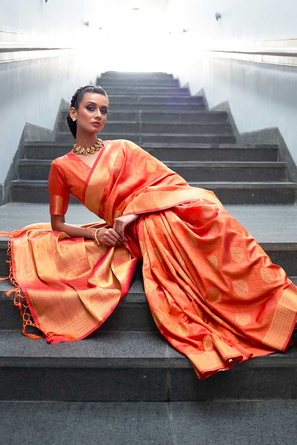 bright orange banarasi saree 4