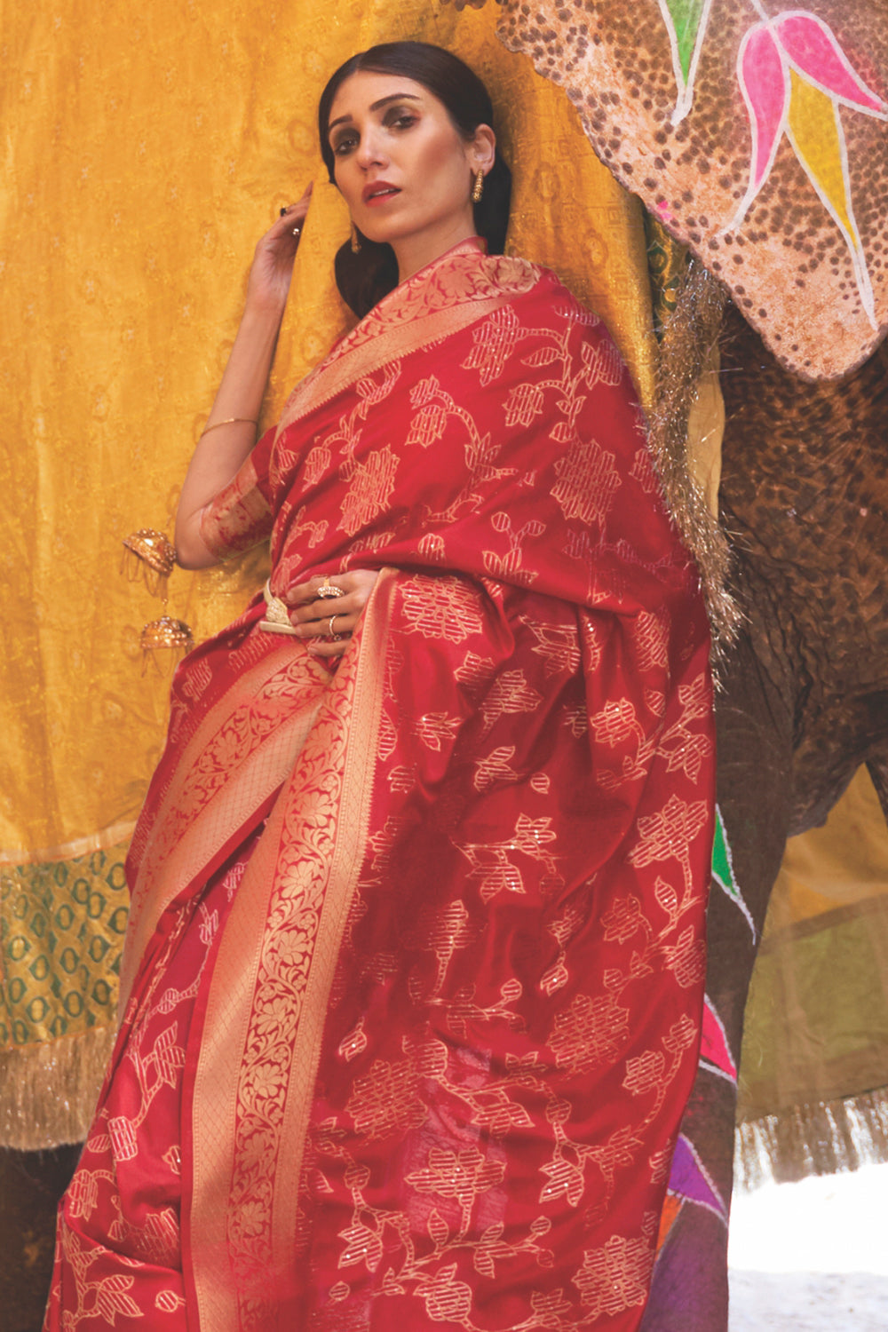 ruby red kanjivaram saree 1