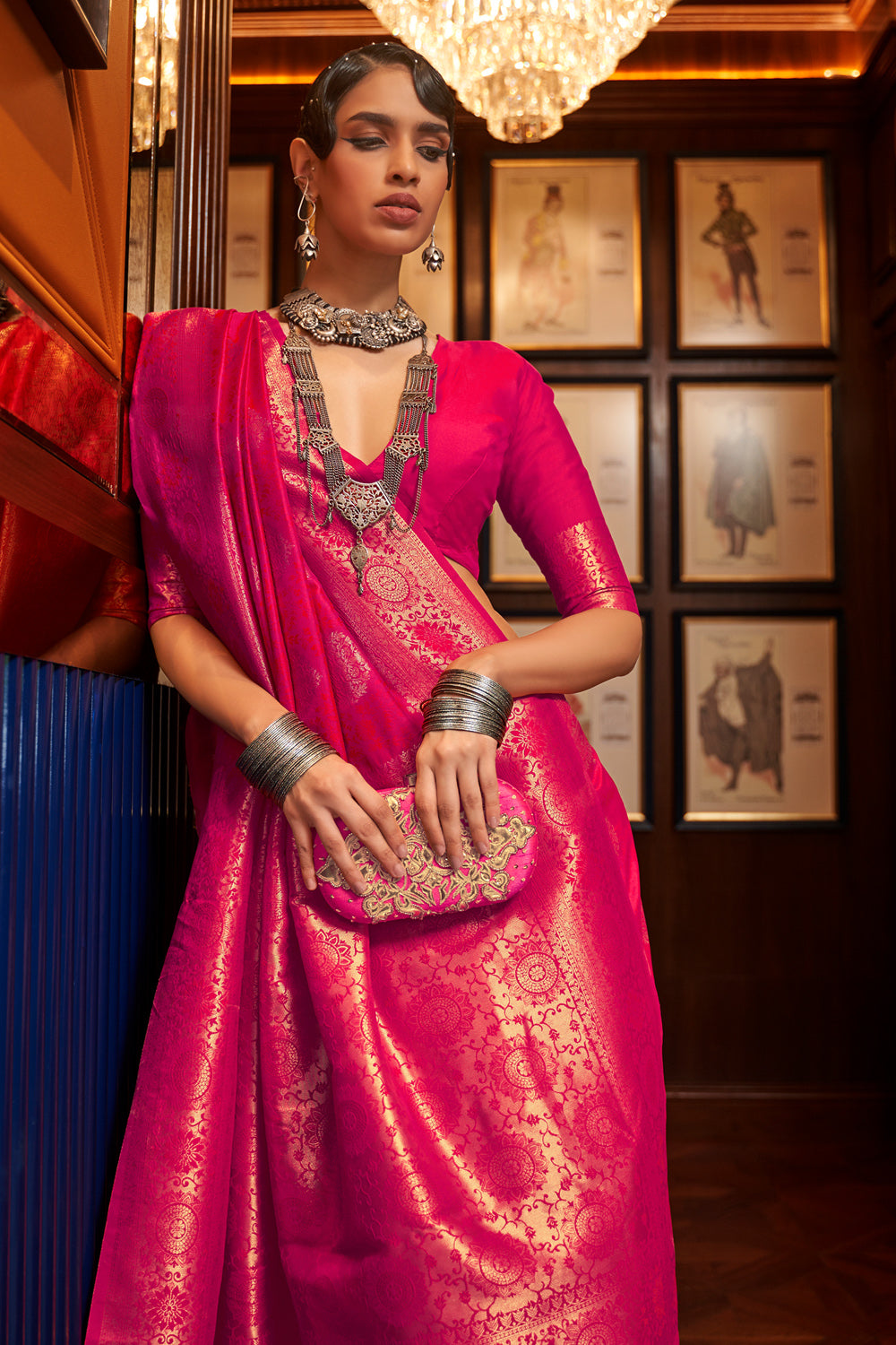 dark pink kanjivaram saree 1