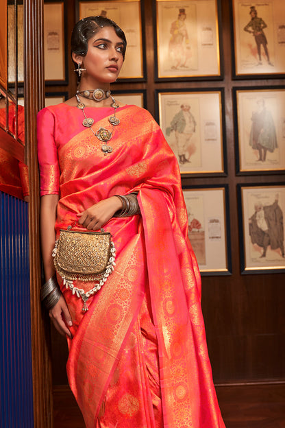 coral pink kanjivaram saree 1