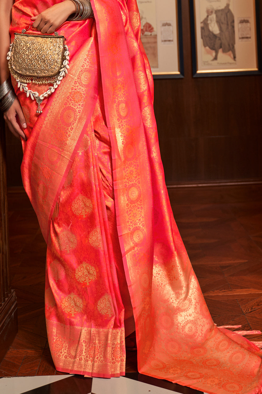 coral pink kanjivaram saree 2