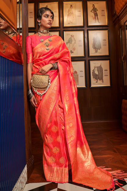 coral pink kanjivaram saree 3