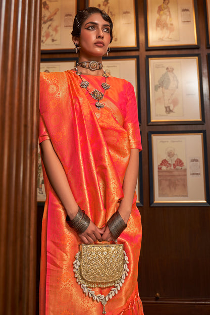 coral pink kanjivaram saree 4