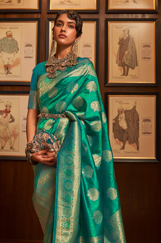 teal blue kanjivaram saree 5 1