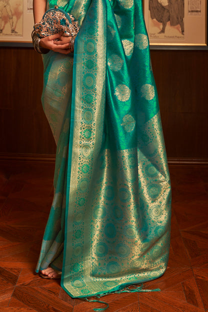 teal blue kanjivaram saree 5 4