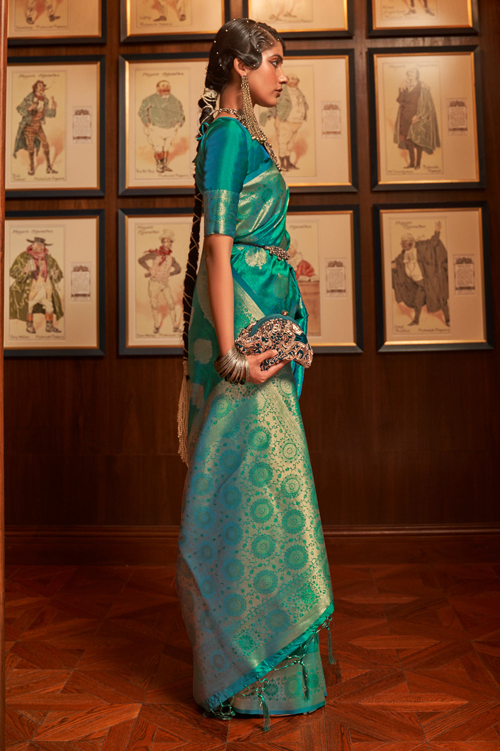 teal blue kanjivaram saree 5 2