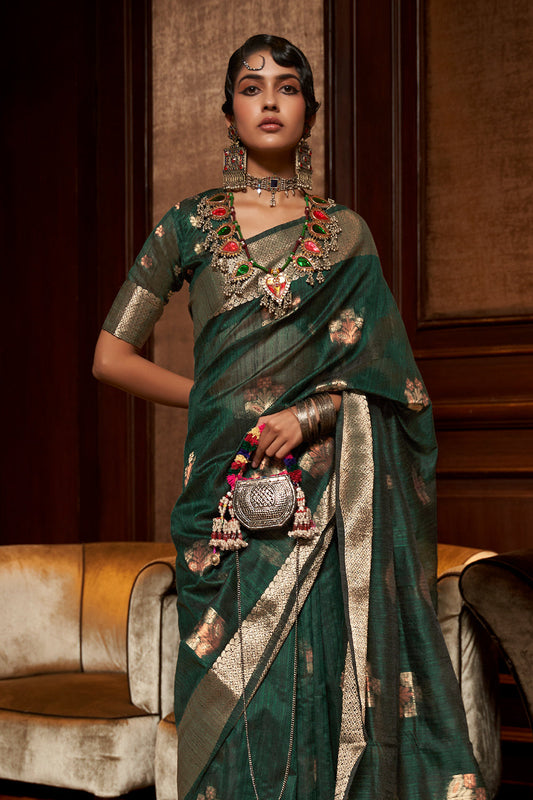 forest green silk saree 1