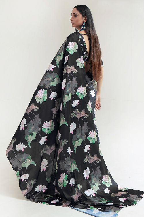 onyx black satin crepe saree 4