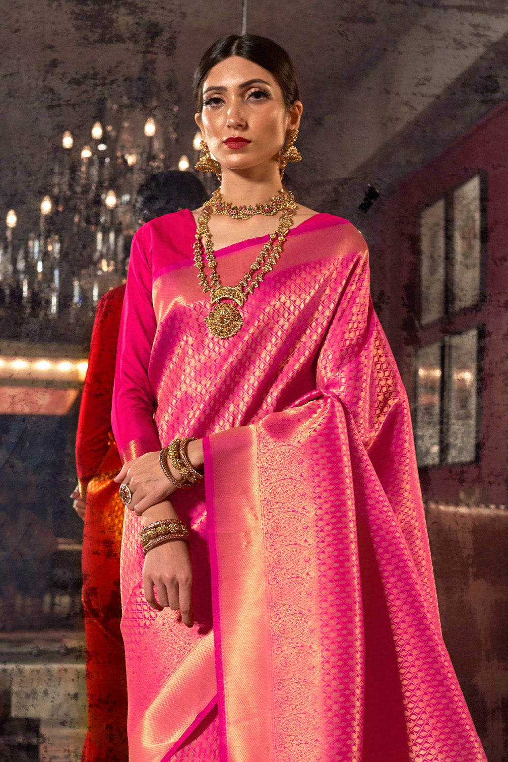 magenta pink kanjivaram saree 1 1