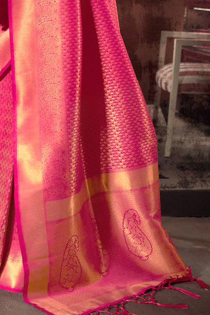 magenta pink kanjivaram saree 1 3