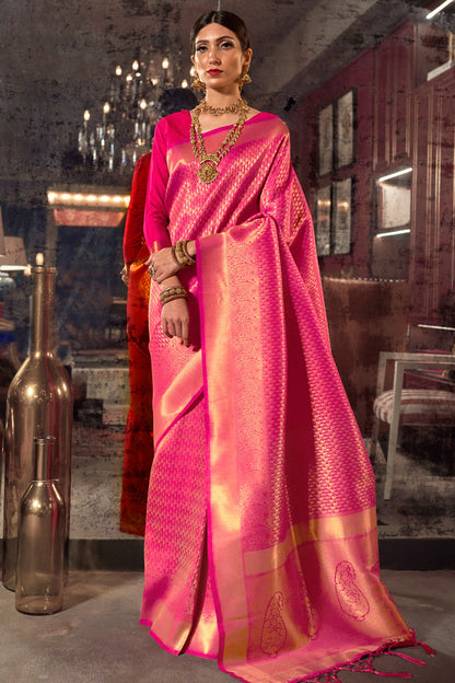 magenta pink kanjivaram saree 1 2