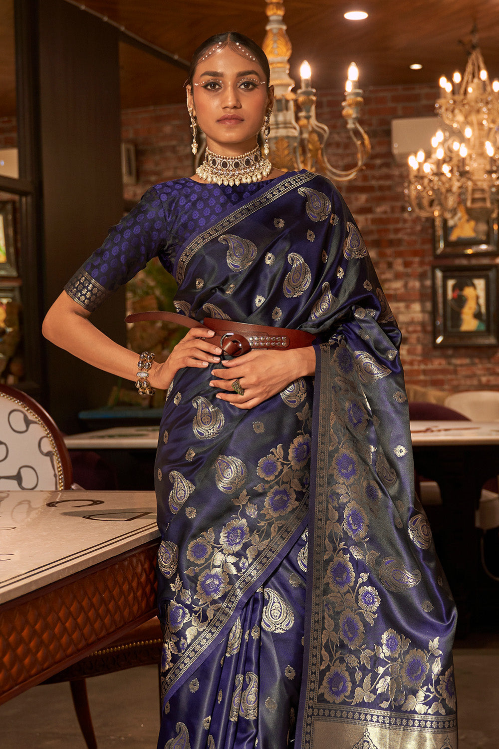 space blue satin silk saree 1