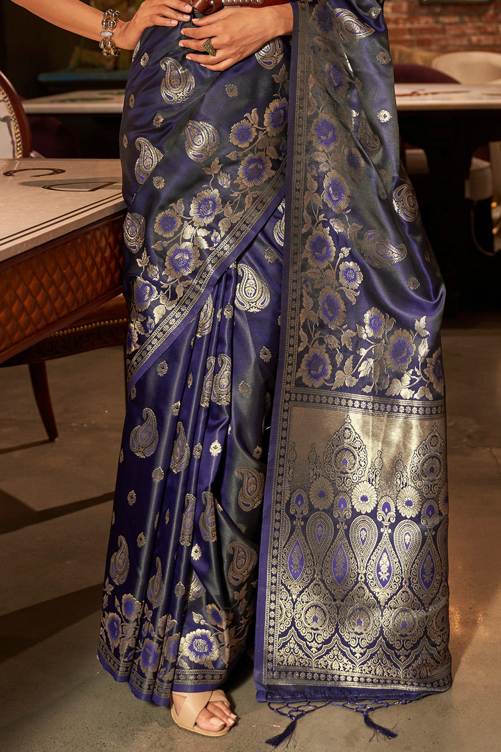 space blue satin silk saree 2