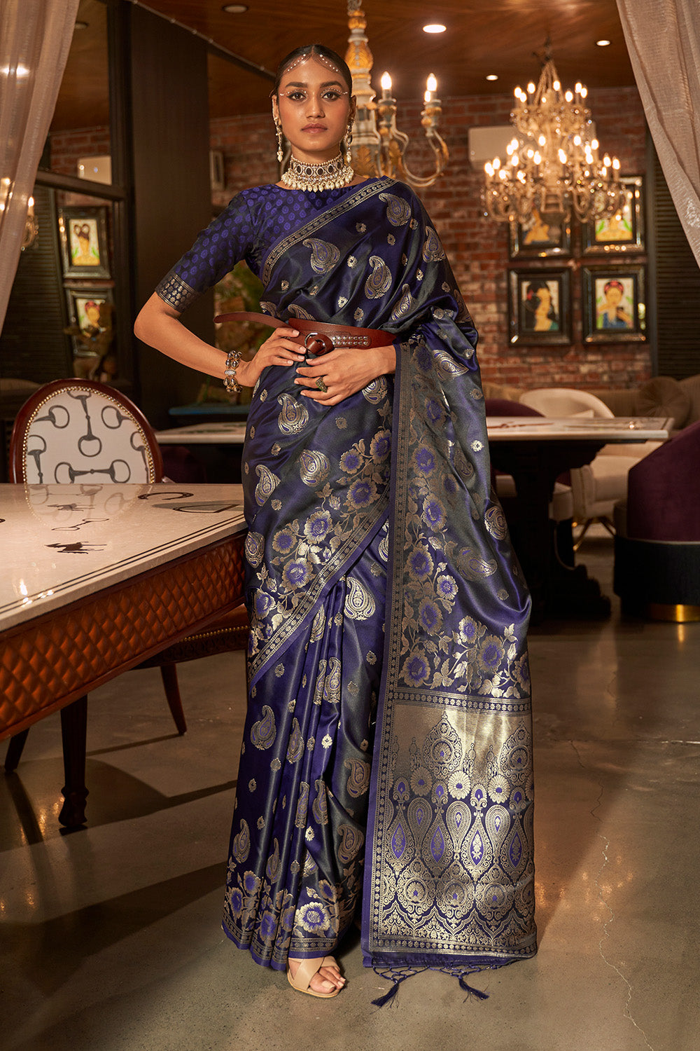 space blue satin silk saree 3