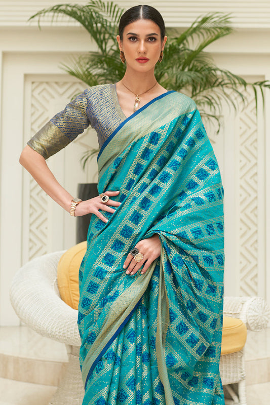 olympic blue patola saree 1