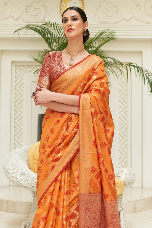 tiger orange patola saree 1