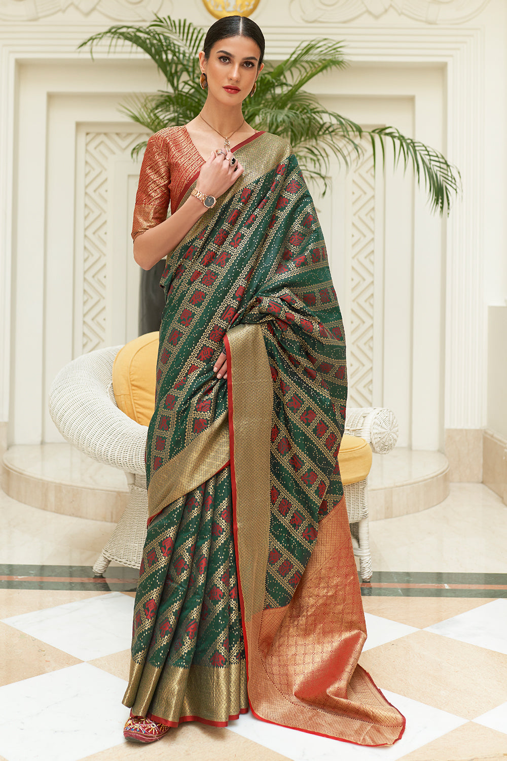 greasy green patola saree 3