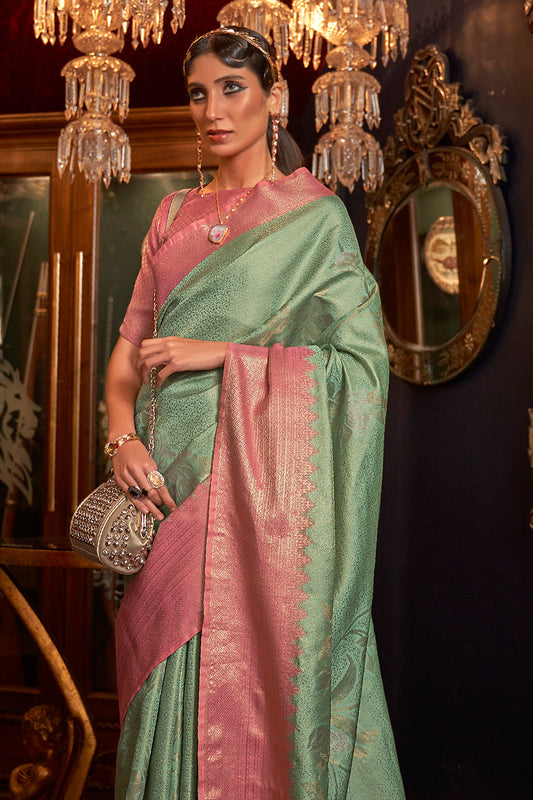 pista green silk saree 1