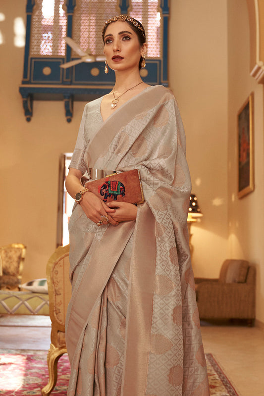 elephant grey banarasi silk saree 1