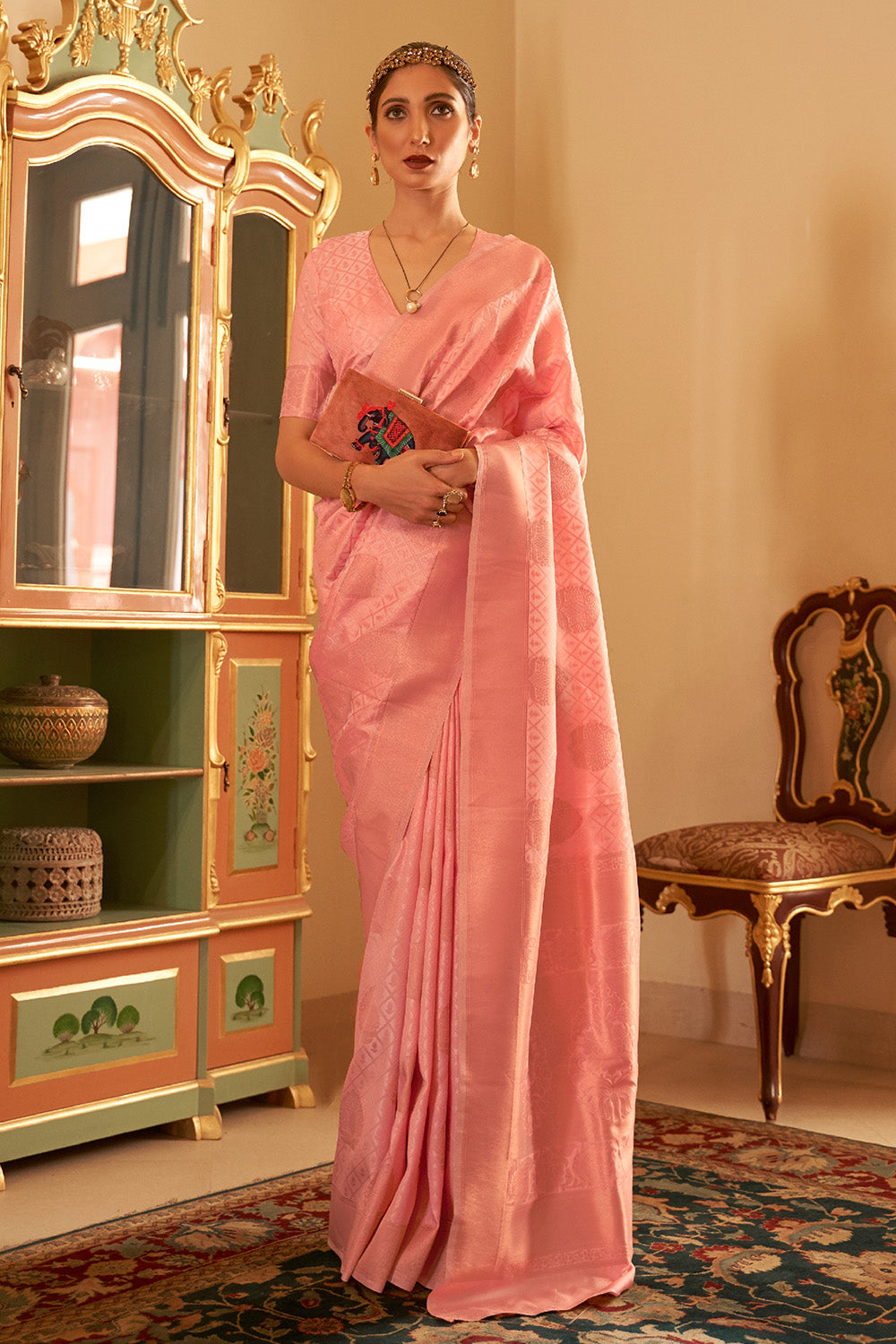 rose pink banarasi silk saree 3