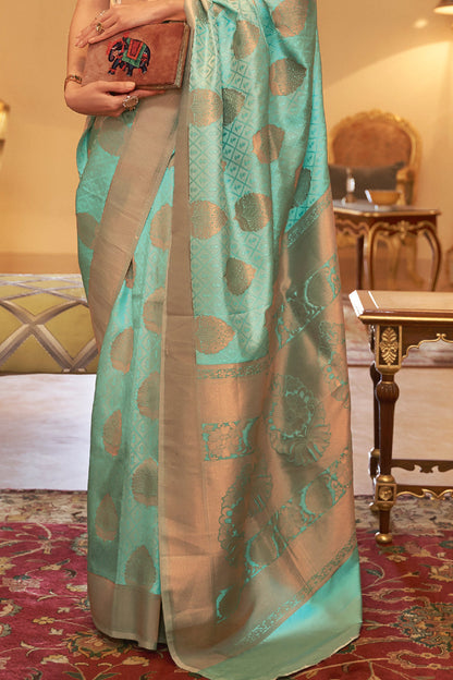 powder blue banarasi silk saree 2