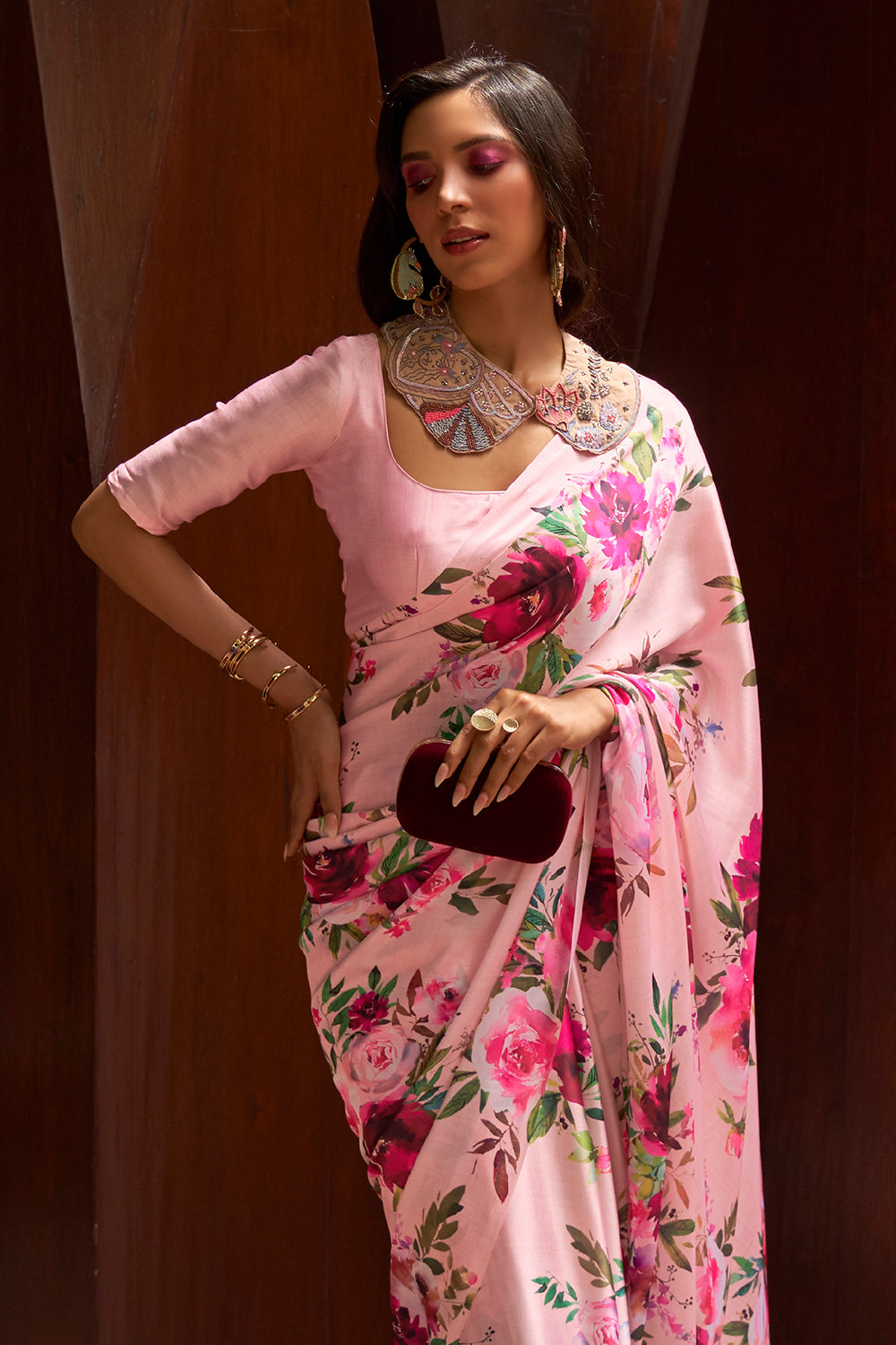 baby pink digital print saree 1