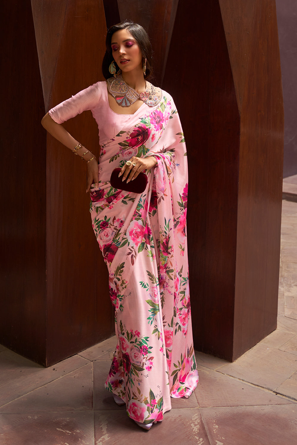 baby pink digital print saree 3