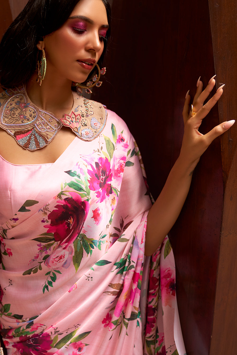 baby pink digital print saree 4