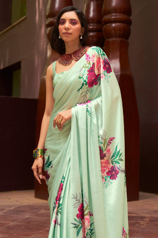 moss green digital print saree 1