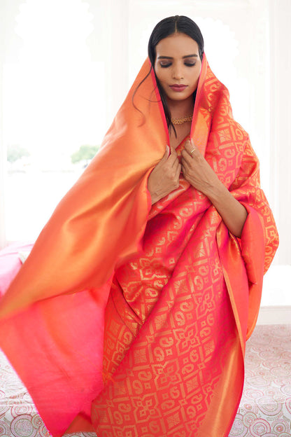 pink and orange kanjivaram saree 4