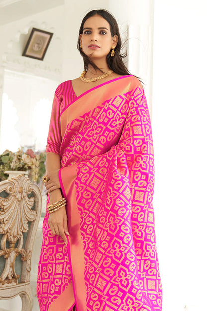 rouge pink kanjivarm saree 1