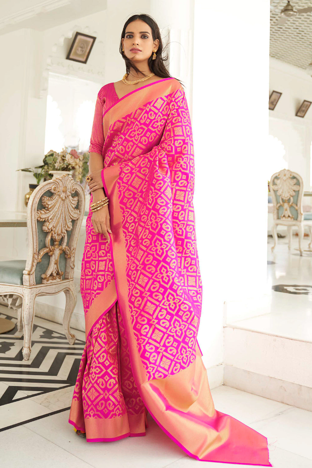 rouge pink kanjivarm saree 3