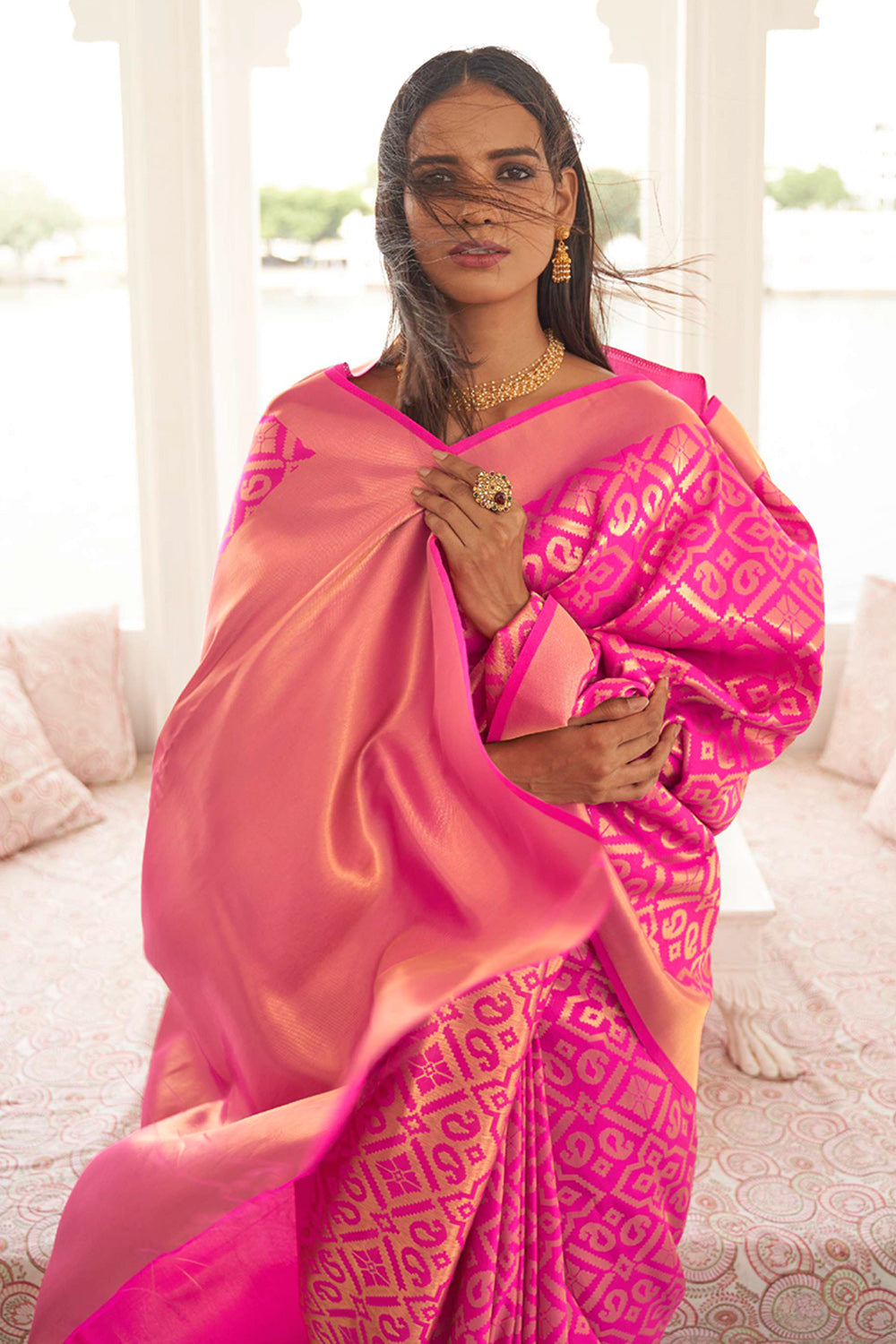 rouge pink kanjivarm saree 4