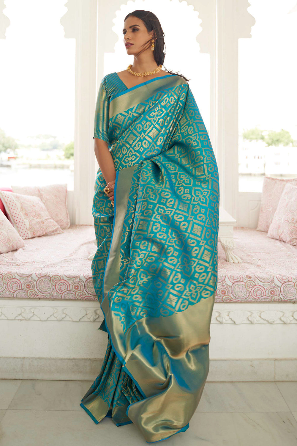 Pure Kanjivaram Silk Sky Blue Saree – Sunasa