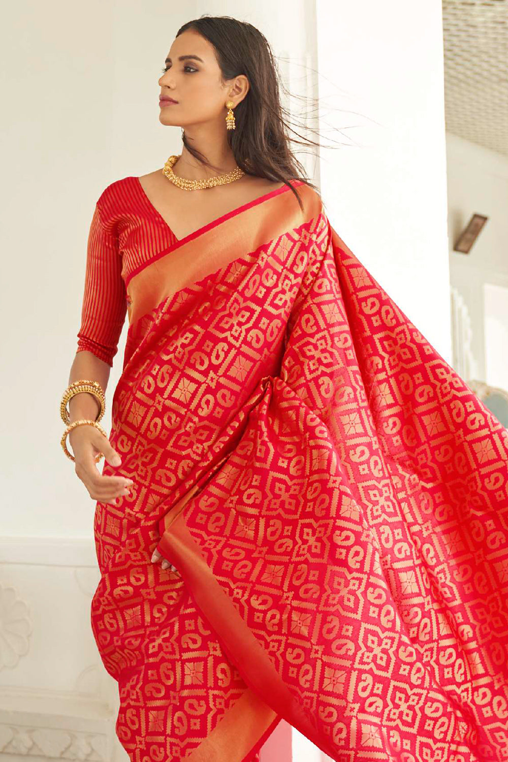 crimson red kanjivaram saree 3 1